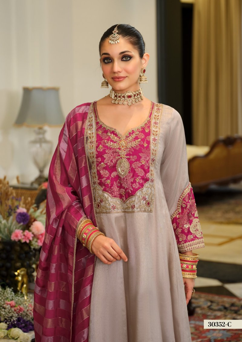 D 30352 C By Zaveri Viscose Kanjivaram Readymade Suits